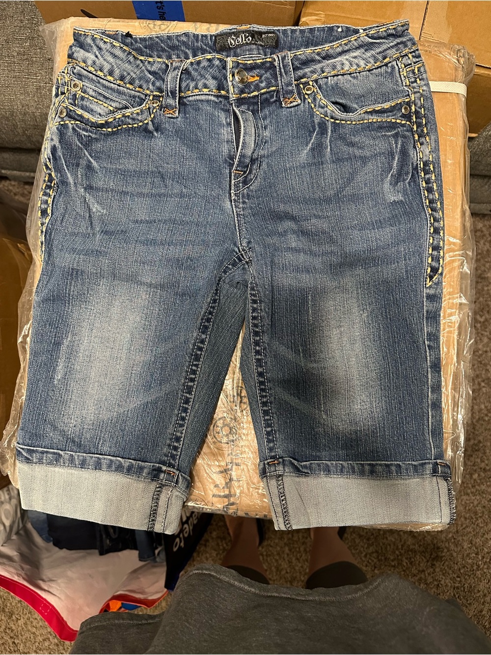 Cello Women's Faded Blue Jean Shorts with Cuffed Hem